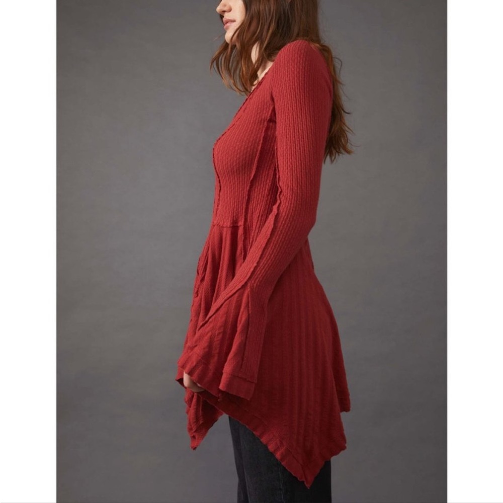 We The Free Rust Red Waffle Knit Long Sleeve Tunic
